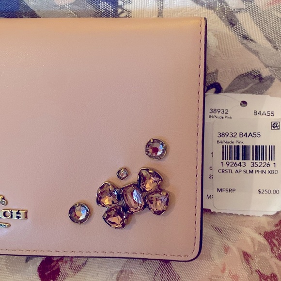 COACH CROSSBODY CRYSTAL 
& LEATHER WALLET & SLIM PHONE CASE. NWT - Picture 3 of 8